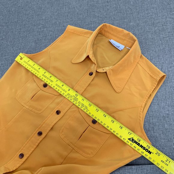 Kathie Lee Collection Sleeveless Button Down Top Collared Yellow Medium Pockets - Picture 8 of 9